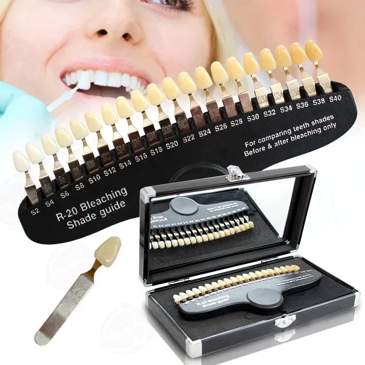 Teeth Whitening Shade Guide - プロフェッショナル歯のホワイトニング漂白シェードガイド/20色コールドライトカラーチャート、ミラー口腔美容比較ツール付き