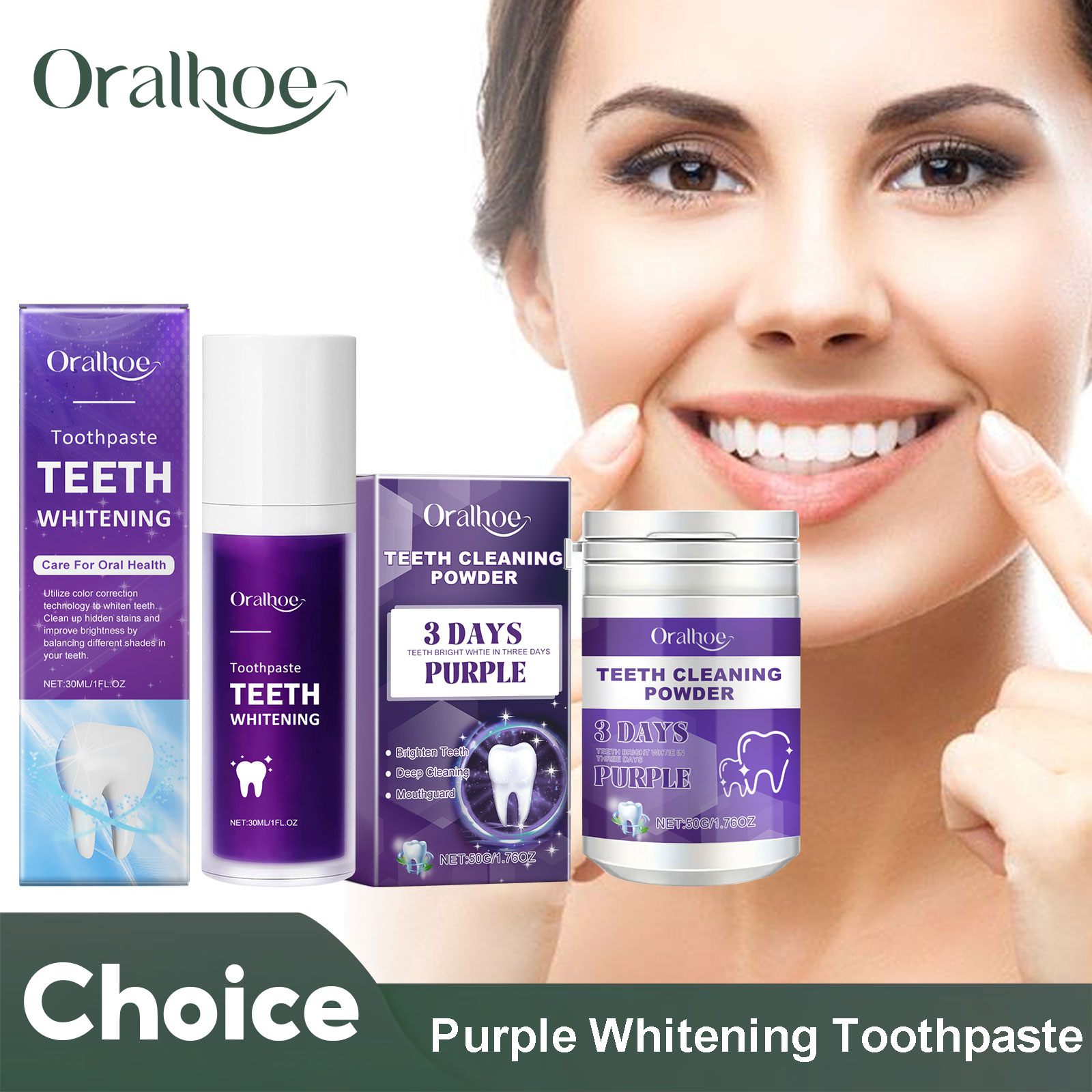 Teeth Whitening Bleach - 歯のホワイトニング用歯磨き粉,パープルコレクター,ディープクリーニング,歯垢の汚れの減少,5日間のパウダー