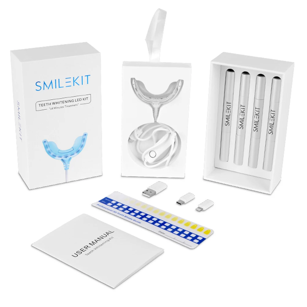 Teeth Whitening Device - インテリジェントタイマー付き歯のホワイトニングキット,16個のLEDライト,歯のホワイトニング,ランプ装置,過酸化物ゲル,口腔ケア,Android,iOS,USB