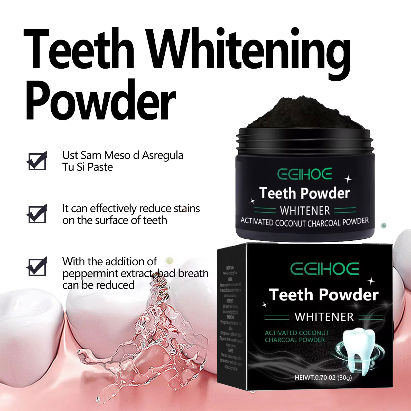 EELHOE 炭パウダー歯のホワイトニング製品の汚れを除去口 - Whitening Powder Activated のレビューと価格